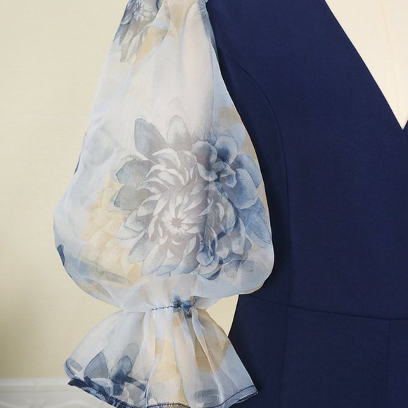 Printed Mesh Elegant Navy Women Fashion Jumpsuit - Picture 6 of 6